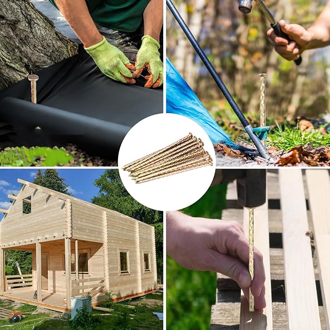 100 PCS 6 Inch Spiral Metal Galvanized Landscape Spikes, Galvanized Non-Rust Metal Garden Stakes, Garden Nails for Artificial Turf, Weed Barrier, Tent, Carpentry and More, by GENHAKON.