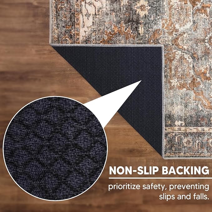 Keen Home Design 9x12 Rug - Machine Washable Area Rug with Non-Slip Backing, Ideal for Living Room, Dining Room, Bedroom - Vintage, Easy Clean, Durable, Low Pile Rug - (9' x 12')