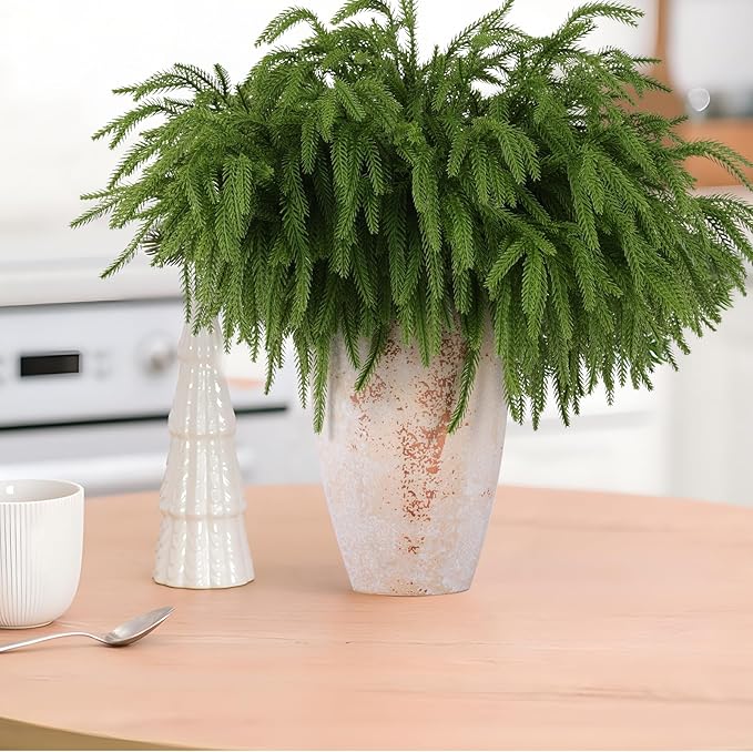 24 Pcs Artificial Norfolk Pine Branches, Faux Norfolk Pine Stems DIY Crafts Faux Christmas Norfolk Pine Branches for Xmas Indoor Outdoor Home Decor (24)