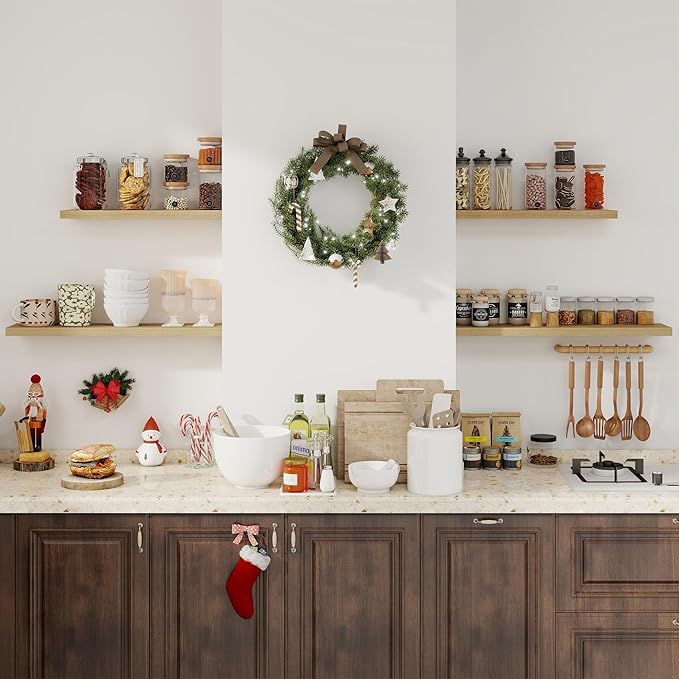 Fun Memories Floating Shelves for Wall, 22.5" Rustic Wood Deep Wall Mounted Shelves with Invisible Brackets for Decor & Storage, Floating Shelf for Living Room, Bathroom (Oak, Set of 2)