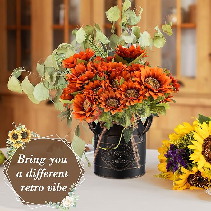 6 Inch Farmhouse Vase Decor Milk Can Vintage Flower Jug Galvanized Metal Vase with Handle Rustic Flower Buckets for Thanksgiving Christmas Table Centerpiece Weddings Gifts(Black,8 Pcs)