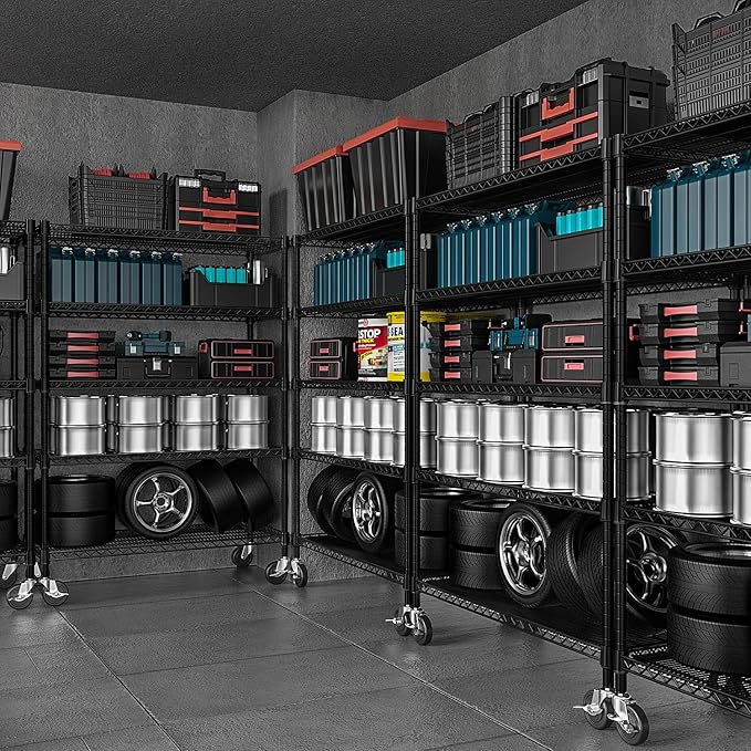 Garage Shelving 5 Tier Industrial Metal Shelving Units for Commercial, Basement, Pantry, Warehouse, School, Black Heavy Duty Easy Assembly 23.6" D x 53.2" W x 73.6" H