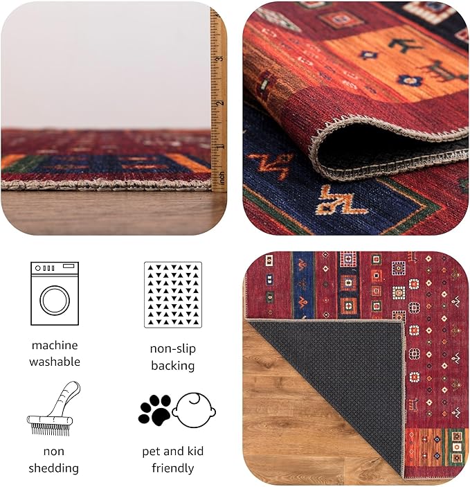 Keen Home Design 9x12 Rug - Machine Washable Area Rug with Non-Slip Backing, Ideal for Living Room, Dining Room, Bedroom - Vintage, Easy Clean, Durable, Low Pile Rug - (9' x 12')