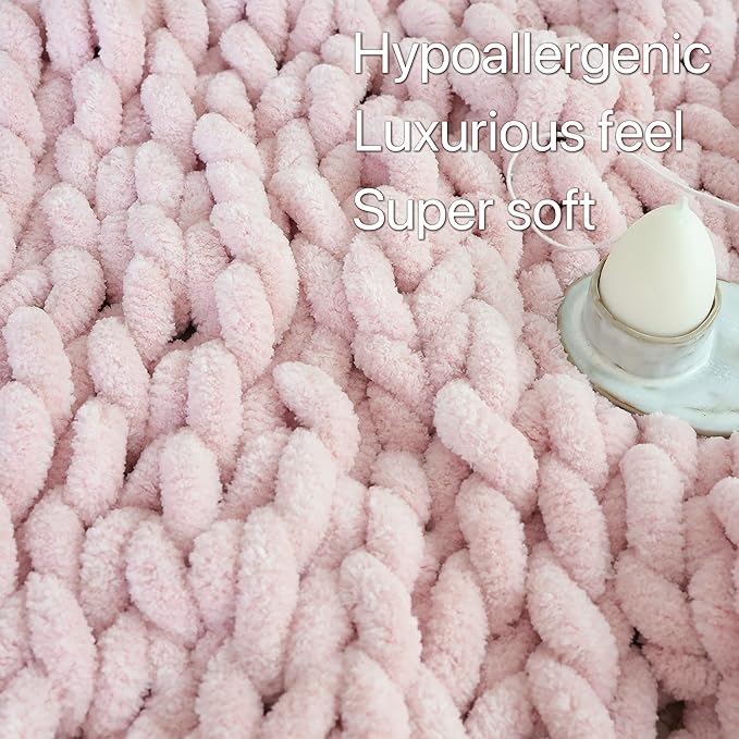 Maetoow Chenille Chunky Knit Blanket Throw (60×80 Inch), Handmade Warm & Cozy Blanket Couch, Bed, Home Decor, Soft Breathable Fleece Banket, Christmas Thick and Giant Yarn Throws, Light Pink
