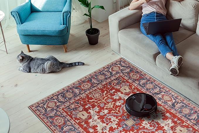 Keen Home Design 9x12 Rug - Machine Washable Area Rug with Non-Slip Backing, Ideal for Living Room, Dining Room, Bedroom - Vintage, Easy Clean, Durable, Low Pile Rug - (9' x 12')