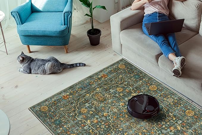 Keen Home Design 9x12 Rug - Machine Washable Area Rug with Non-Slip Backing, Ideal for Living Room, Dining Room, Bedroom - Vintage, Easy Clean, Durable, Low Pile Rug - (9' x 12')