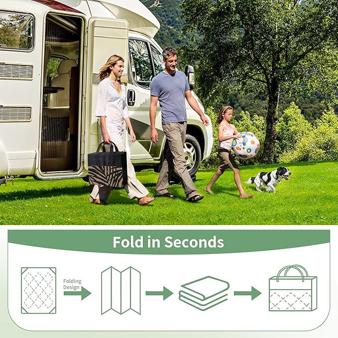 GENIMO Outdoor Rug 5' x 8' Waterproof for Patio Clearance, Reversible Plastic Straw Camping Carpet, Lightweight Mats for Rv, Backyard, Deck, Porch, Picnic, Beach, Balcony, Black & Brown