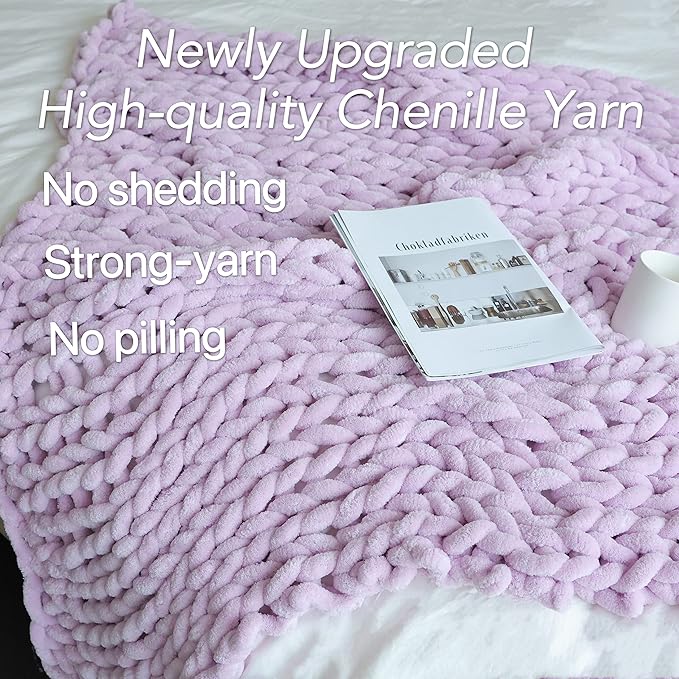 Maetoow Chenille Chunky Knit Blanket Throw (50×60 Inch), Handmade Warm & Cozy Blanket Couch, Bed, Home Decor, Soft Breathable Fleece Banket, Christmas Thick and Giant Yarn Throws,Purple