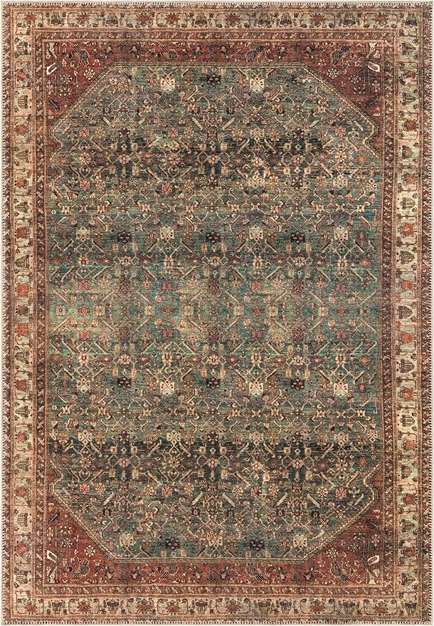 Keen Home Design 9x12 Rug - Machine Washable Area Rug with Non-Slip Backing, Ideal for Living Room, Dining Room, Bedroom - Vintage, Easy Clean, Durable, Low Pile Rug - (9' x 12')