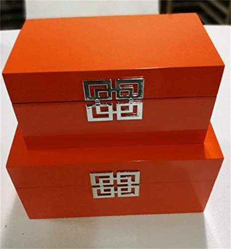 Galt International Storage Boxes - Large & Small Decorative Storage Box w/Hinged Lid - Classic Design Wood Decor Boxes with Geometric Opening Clasp - Home & Office Storage - Set of 2 (Orange)