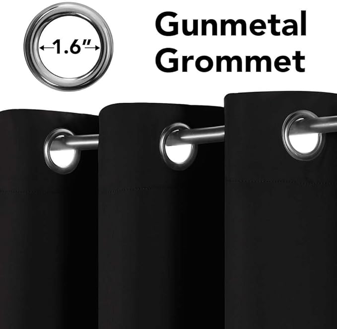 H.VERSAILTEX Black Blackout Curtain Blinds Kitchen Curtains Energy Smart Decoration Thermal Insulated Blackout Curtains for Bedroom/Small Window,2 Panels,Grommet,52 by 63 Inch