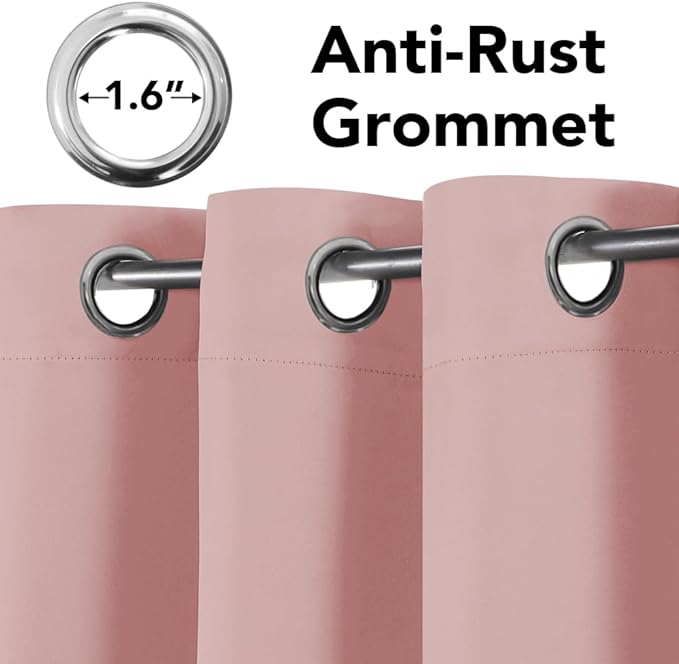 H.VERSAILTEX Blackout Curtains for Bedroom Thermal Insulated Room Darkening Living Room Curtains 72 Inch Long Grommet Privacy Protection Window Curtain Panels/Drapes for Nursery, 2 Panels, Baby Pink