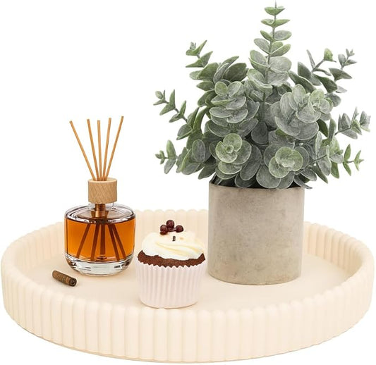 11.8in Decorative Tray for Coffee Table Decor- Modern Oval Concrete Tray for Home Decor- Minimalist Handcrafted Centerpieces Tray for Living Room, Kitchen Dining Table, Entryway (Beige)