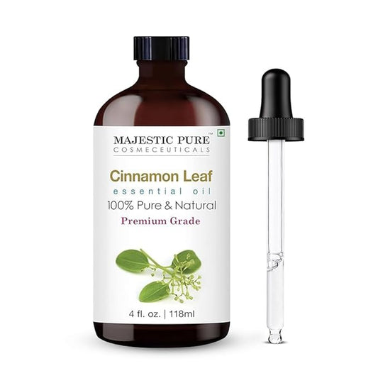 Majestic Pure Cinnamon Essential Oil with Glass Dropper - Huge 4 Fl Oz - 100% Pure and Natural Cinnamon Oil - Premium Grade Essential Oils for Diffuser, Aromatherapy, Soap and Candle Making