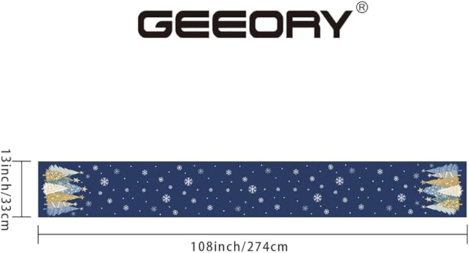GEEORY Christmas Table Runner 13x108 Inch, Xmas Trees Snowflakes Holiday Decorative Farmhouse Table Decoration for Kitchen Dinning, Indoor Outdoor Dinner Party Decor (Blue) GT151-108