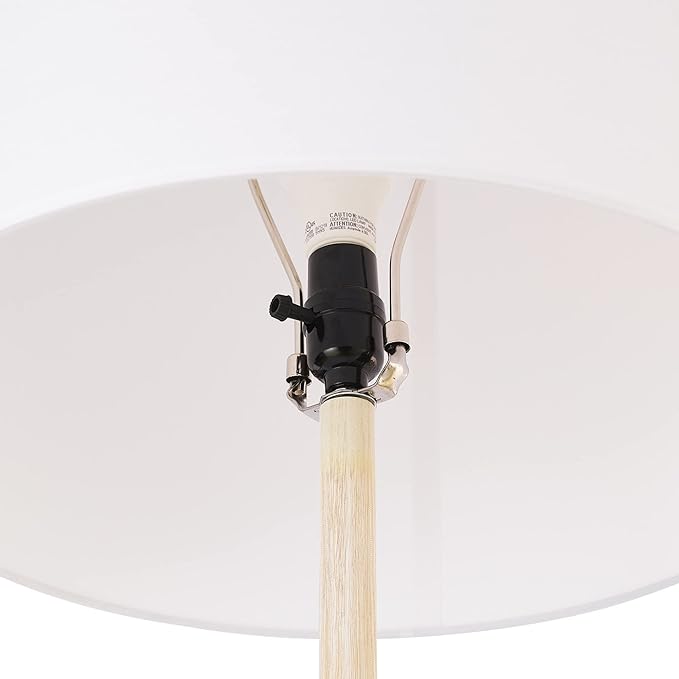 GLOBE Electric 52112 65" Floor Lamp, Faux Wood Finish, White Cotton Shade, Japandi Style, E26 Base, Modern Bedroom and Living Room Lighting