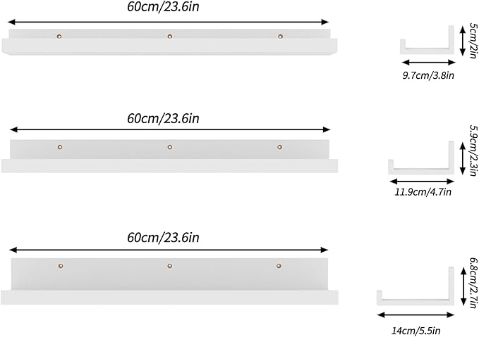 Giftgarden 24 Inch White Floating Shelves for Wall Mount, Modern Wood Wall Shelf Ledge for Bathroom Bedroom Living Room Kitchen Nursery Storage, Set of 3 Different Sizes