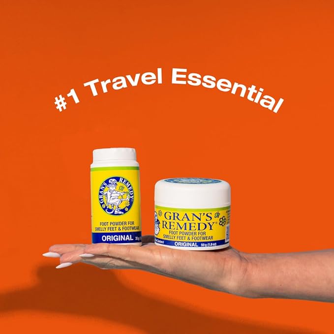 Gran's Remedy Shoe Deodorizer and Foot Powder for Smelly Feet - Effective Shoe Odor Eliminator in Travel Size - Absorbs Sweat and Moisture for Shoes and Feet - Unscented