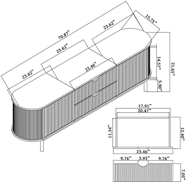 71" Tambour Door TV Stand,Wood Mid Century Modern TV Cabinet for Up to 85“ TV,Curved Edge Long TV Stand with Storage for Bedroom Living Room(Natural, 71inch)