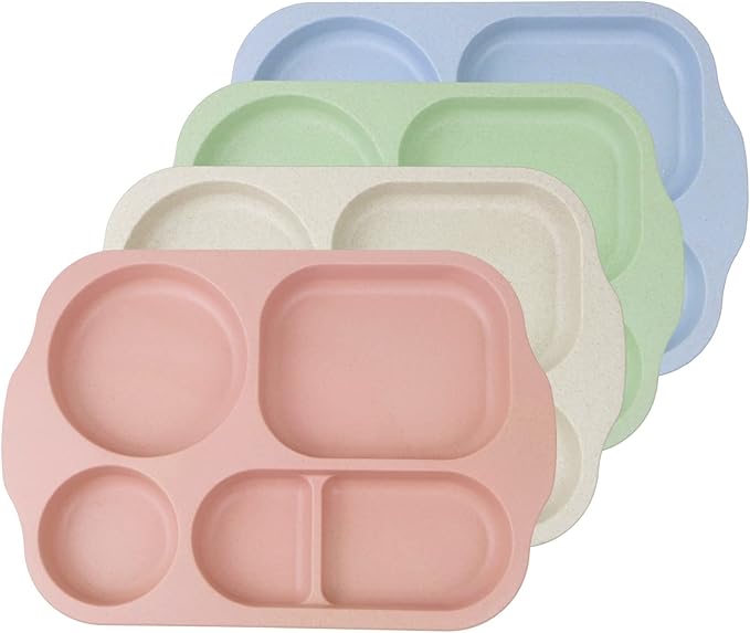 greenandlife 12 Inch (4PCS) Large Unbreakable Divided Plates for Kids Adults, Dishwasher & Microwave Safe Plate, Lightweight Reusable Plastic Compartment Plates, BPA Free and Healthy