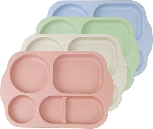 greenandlife 12 Inch (4PCS) Large Unbreakable Divided Plates for Kids Adults, Dishwasher & Microwave Safe Plate, Lightweight Reusable Plastic Compartment Plates, BPA Free and Healthy