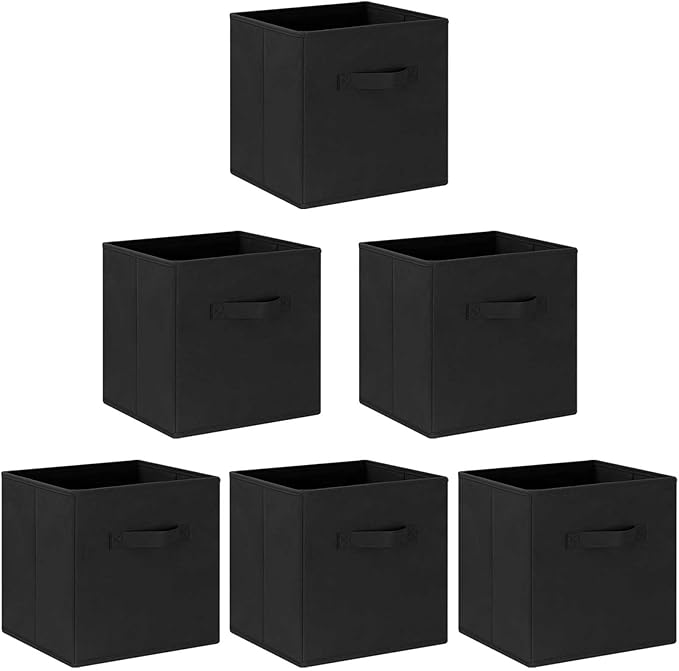 GhvyenntteS Storage Cubes 6 Pack, 11 Inch Cube Storage Bins with Dual Handles, Collapsible Heavy Duty Fabric Bins for Shelves Closet, Baskets for Organizing Clothes Bedding Toys Books (Black)