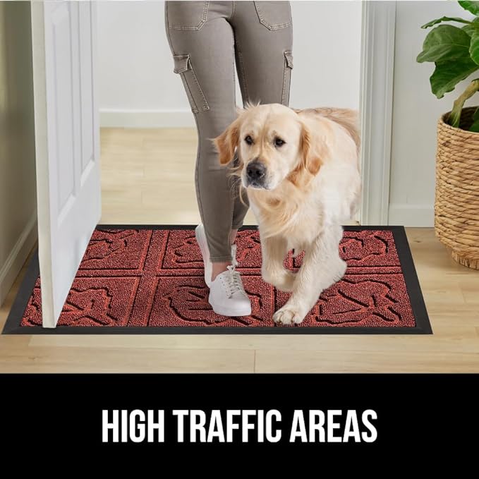 GORILLA GRIP 100% Waterproof All-Season WeatherMax Doormat 35x23, US Designed Natural Rubber, Stain and Fade Resistant, Low Profile Indoor Outdoor Door Mats, Easy Clean Patio Mat, Burgundy Leaves