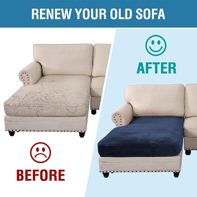 H.VERSAILTEX Velvet Stretch Individual Chaise Cover Sectional Couch Covers for L Shaped Sofa Both Left/Right Furniture Protector Seat Cushion Sofa Cover (1 Piece Chaise Cover, Navy)