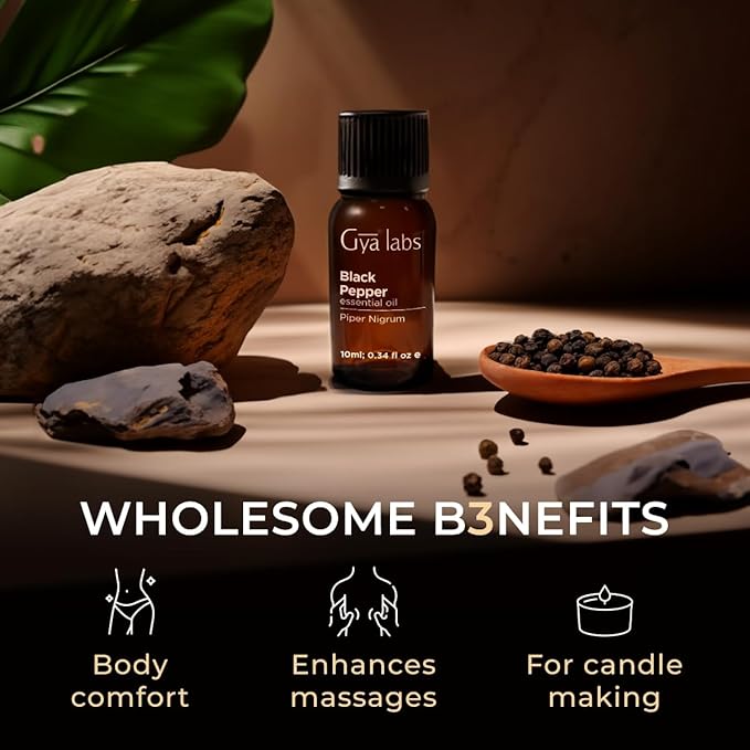 Gya Labs Black Pepper Essential Oil for Comfort - 0.34 Fl Oz - 100% Pure Natural Black Pepper Oil for a Soothing Aromatic Experience & Candle Making Scent