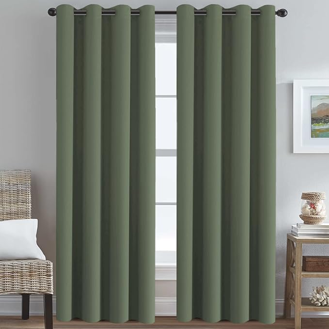 H.VERSAILTEX Premium Blackout Thermal Insulated Room Darkening Curtains for Bedroom/Living Room - Classic Grommet Top (2 Panels, Bronze Green, 52 Inch by 96 Inch)