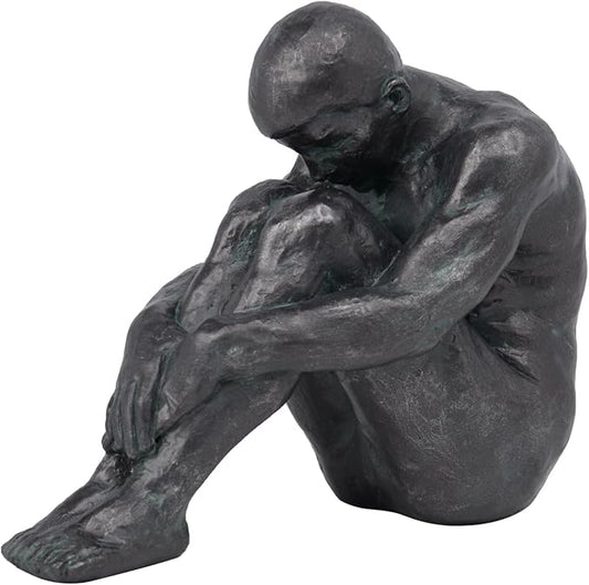 Guichifun Sitting Man Sculptures Home Decor - Resin Bronze Male Holding Arms Legs Lonely Statues Decorative Objects Outdoor Gift for Men 7.5 x 3.7 x 5.8 Inch