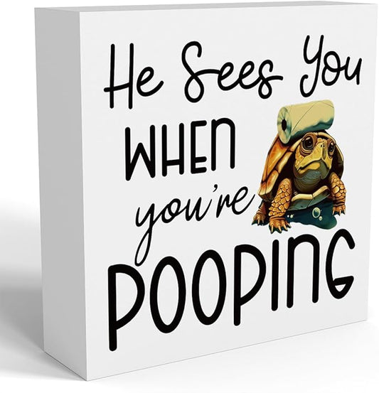 Funny Sea Turtle Bathroom Decor, Bathroom Beach Decoration, Are You Pooping Sign Funny Ocean Turtle Decor, Wooden Box Decor Sign for Home Farmhouse Office Living Room Table Shelf Tiered