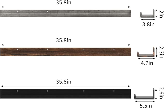 Giftgarden 36 Inch Multi Colors Floating Shelves for Wall Mount, Assorted Colors Wood Wall Shelf Ledge for Bathroom Bedroom Living Room Kitchen Storage, Set of 3 Different Sizes