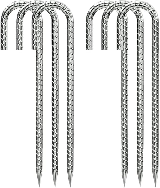 Ground-Stakes-Heavy-Duty-12 inch, J-Hook Rebar Stakes Galvanized Anti-Rust 6pcs Garden Stakes Metal Ground Anchors for Garden Dog Fence Chicken Coop Christmas Decorations Deer Fence