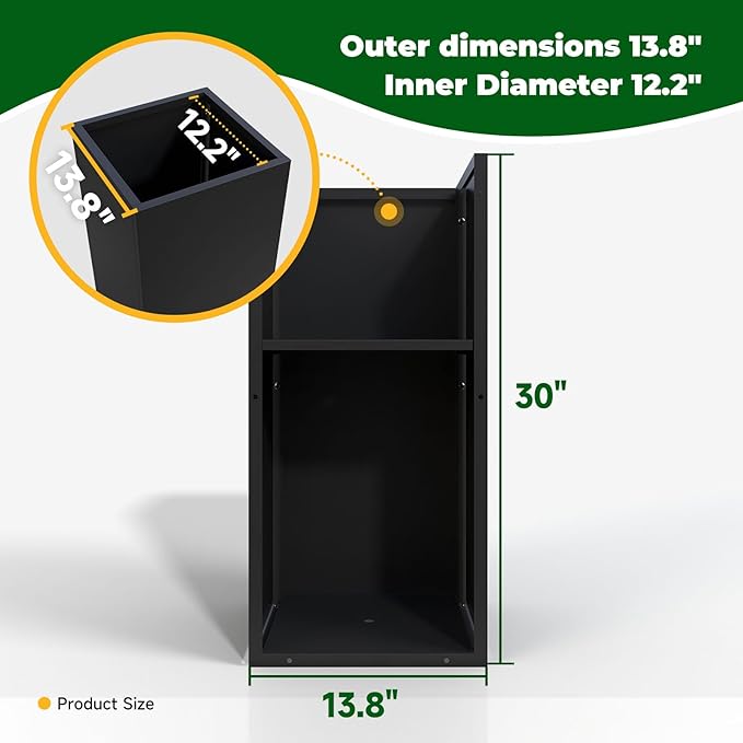 Galvanized Steel Metallic Heavy Planter for Outdoor Plants Metal Planters Box 14"x14"x30" Spliced Flower Planter with Partitions for Outside,Indoor,Garden (Black, 14 * 14 * 30)