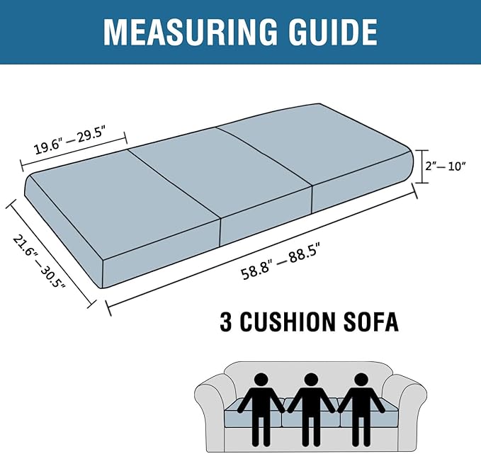 H.VERSAILTEX Super Stretch Individual Seat Cushion Covers - Sofa & Couch Cushion Slipcover Sets - Thick Jacquard Textured Twill Fabric (3 Piece, Rust)