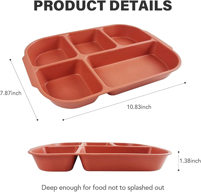 greenandlife 10.8 Inch 4PCS Divided Plates for Kids Adults, Portion Control Plates, Dishwasher & Microwave Safe Compartment Plate, Unbreakable Lightweight Reusable Wheat Straw Plates, Sunset