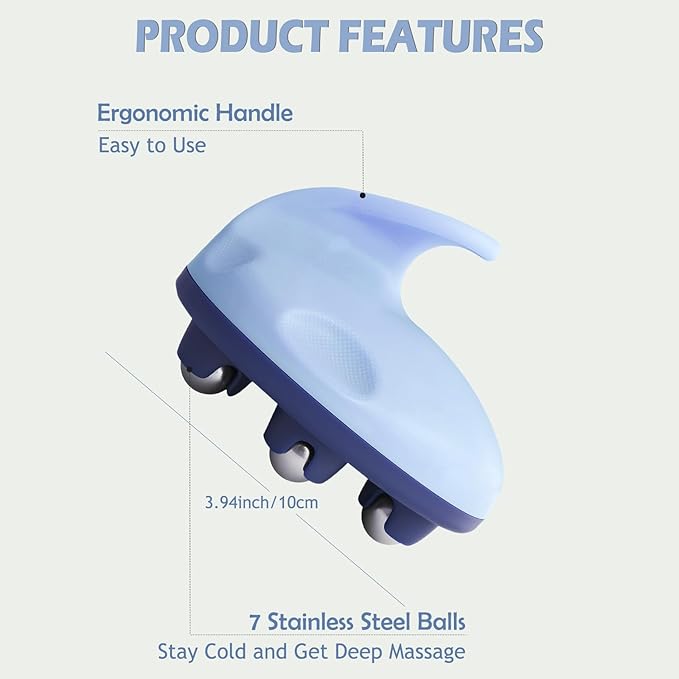 Lymphatic Massage Roller for Cellulite Remover Body Sculpting - Handheld Cellulite Massage Tool for Body Bloat Blood Circulation Lymphatic Drainage Blue