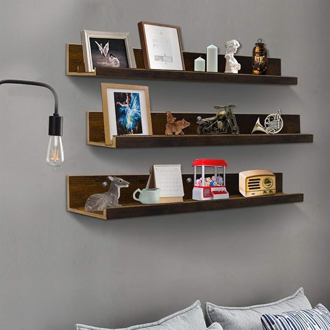 Giftgarden 36 Inch Large Floating Shelves for Wall Set of 3, Rustic Picture Ledge Wall Shelf for Bedroom Kitchen Bathroom Living Room Nursery Display, 3 Different Sizes