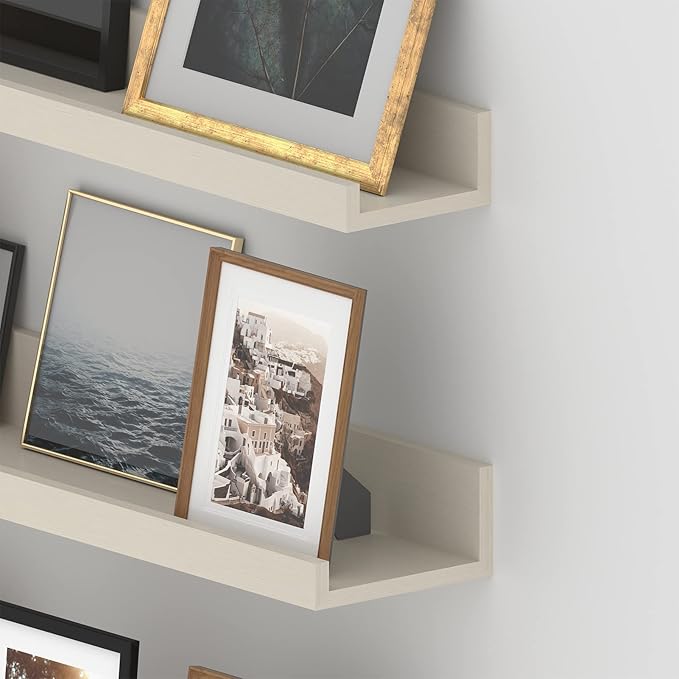 Giftgarden 24 Inch Floating Shelves for Wall, Creamy White Beige Wood-Grain Wooden Shelf Ledge for Bathroom Kitchen Living Room Nursery Bedroom Picture, Set of 3 Different Sizes