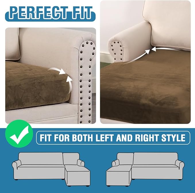 H.VERSAILTEX Velvet Stretch Sectional Couch Covers 4 Pieces Sofa Seat Cushion Covers L Shape Separate Couch Cover for Both Left/Right Sectional Couch (Large Sofa 3 Seater + 1 Chaise, Bronze Brown)