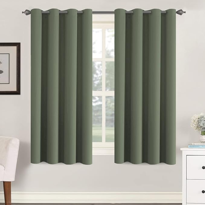 H.VERSAILTEX Window Treatment Blackout Thermal Insulated Room Darkening Solid Grommet Curtains/Drapes for Bedroom (Set of 2 Panels,52 by 63 Inch Long, Bronze Green)