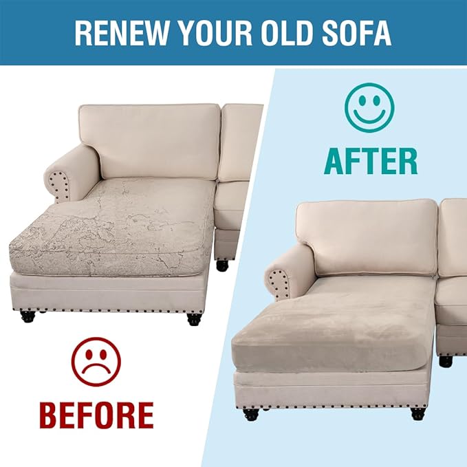 H.VERSAILTEX Velvet Stretch Individual Chaise Cover Sectional Couch Covers for L Shaped Sofa Both Left/Right Furniture Protector Seat Cushion Sofa Cover (1 Piece Chaise Cover, Oatmeal)