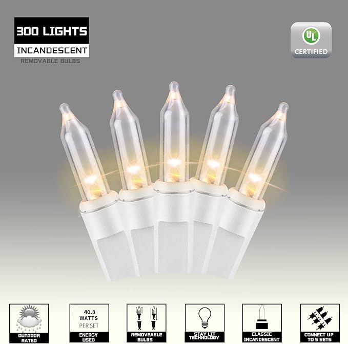 300LIGHTS(2*150L) Warm White Extra-Bright with End Connectors Christmas Decorative Lights 19.44m UL Certified Mini String Light Set Waterproof for Home Garden Holiday Tree Party Patio Wedding