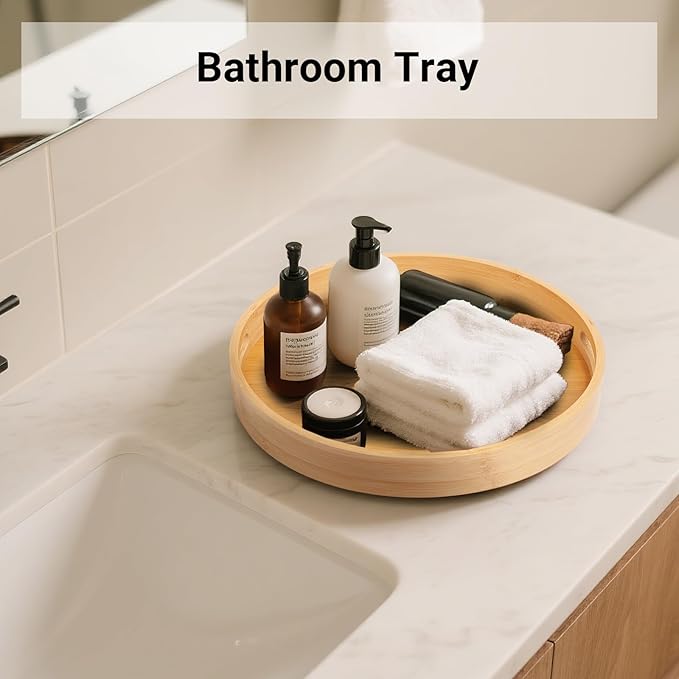 10in Bamboo Lazy Susan Organizer for Countertop and Cabinet with Large and Stable Chassis,Round Rotating Bamboo Tray for Station Organizer,for Kitchen Bathroom Laundry Room (10in)