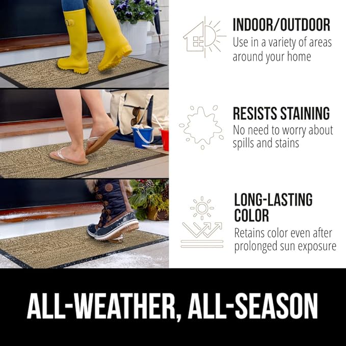 GORILLA GRIP 100% Waterproof All-Season WeatherMax Doormat, US Designed Natural Rubber, Stain and Fade Resistant, Low Profile Indoor Outdoor Door Mats, Easy Clean Patio Mat, 17x29, Home Sweet Home