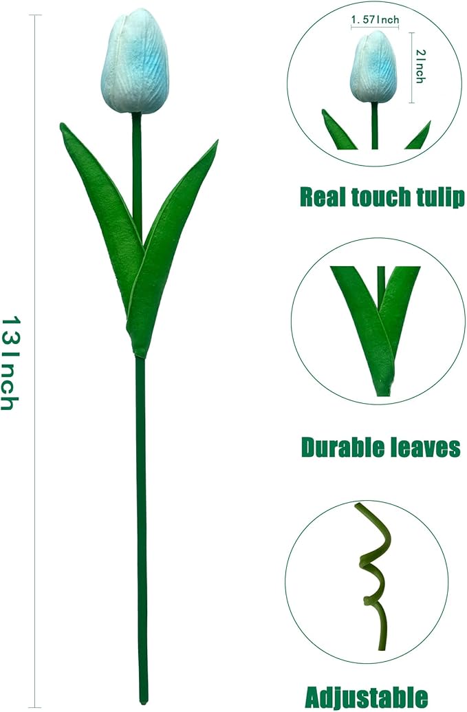 15 Pcs Fake Tulips Artificial Flowers Real Touch PU Faux Flowers Tulip Stems for Wedding Bouquet Floral Arrangement Home Party Office Decorations Mother's Day