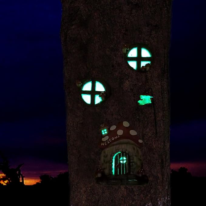 Garden Fairy Decor for Outside Wall Tree Decoration Fairy Door and Window Accessories, Butterfly Mushroom Leaves Fairy House Kit, Fairy Garden Decor, Fairy Garden Decor, Fairy Garden Decorations