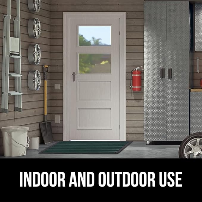 GORILLA GRIP 100% Waterproof All-Season WeatherMax Doormat US Designed Natural Rubber, Stain and Fade Resistant, Low Profile Indoor Outdoor Door Mats, Easy Clean Patio Mat, 23x35, Green Stripe