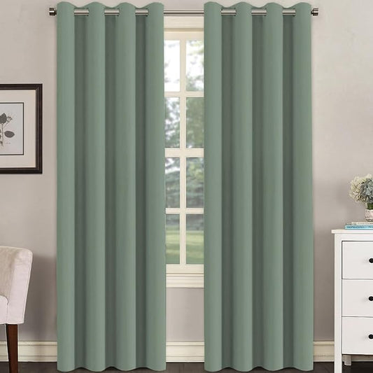 H.VERSAILTEX Room Darkening Curtains for Living Room Light Reducing Thermal Insulated Window Treatment Panels/Drapes Grommet Top 2 Panels Green Bay - 52 x 96 Inches